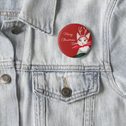 Cute retro cat red Christmas  Button