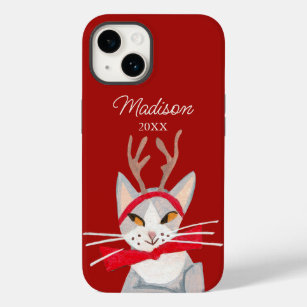 Cute retro cat red Christmas Case-Mate iPhone 14 Case