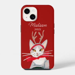 Cute retro cat red Christmas iPhone 14 Case
