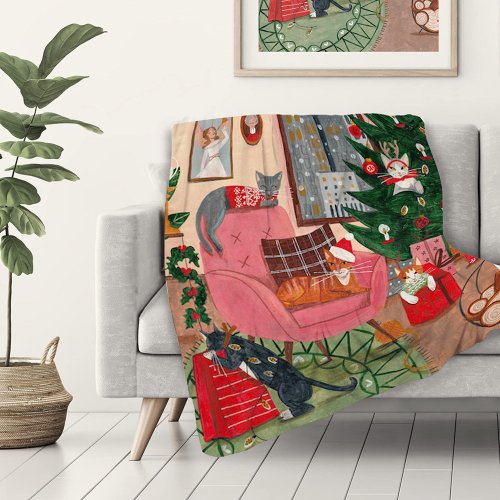 Cute retro cats Christmas Holiday  Fleece Blanket