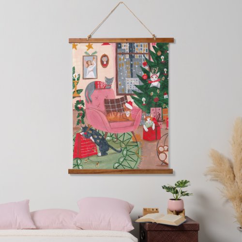 Cute retro cats Christmas Holiday Hanging Tapestry