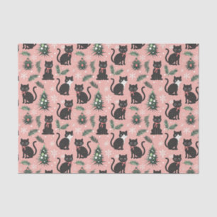 Cute Retro Cats on Pink Christmas Tissue Paper