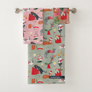Cute retro cats pattern Christmas Bath Towel Set