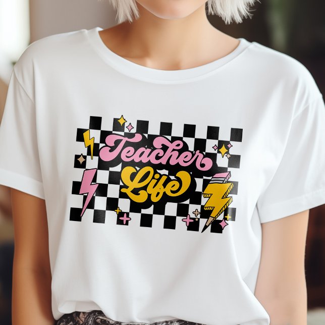Cute Retro Checkered Teacher Life T-Shirt (Creator Uploaded)