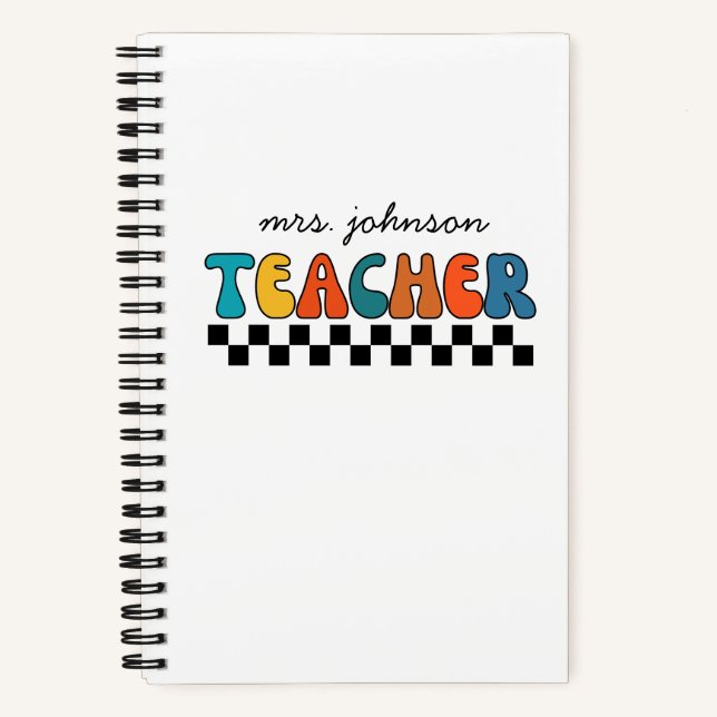 Cute Retro Checkered Teacher  Notebook (Front)