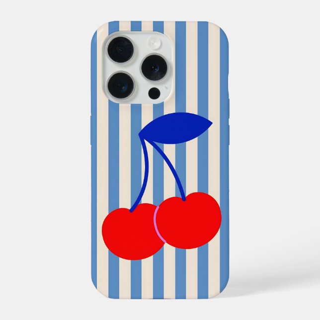 Cute Retro Cherry Stripes iPhone Case (Back)