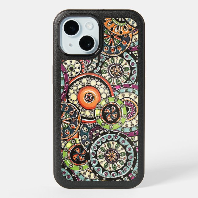 Cute Retro Chic Funky Floral Circles Art Pattern iPhone 15 Case (Back)