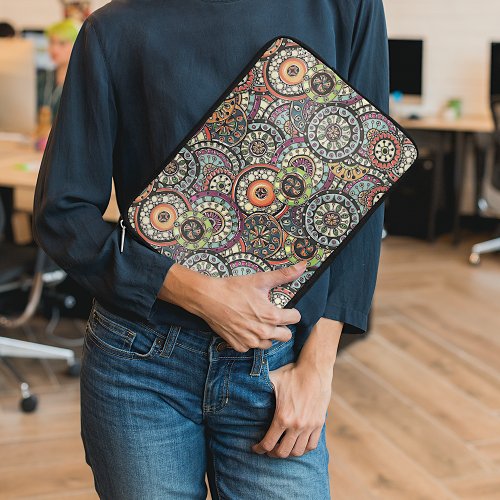 Cute Retro Chic Funky Floral Circles Art Pattern Laptop Sleeve