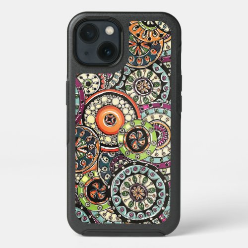 Cute Retro Chic Funky Floral Circles Art Pattern iPhone 13 Case