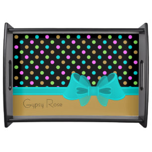 Cute Retro Chic Girly Polka Dots Coquette Bow Serving Tray