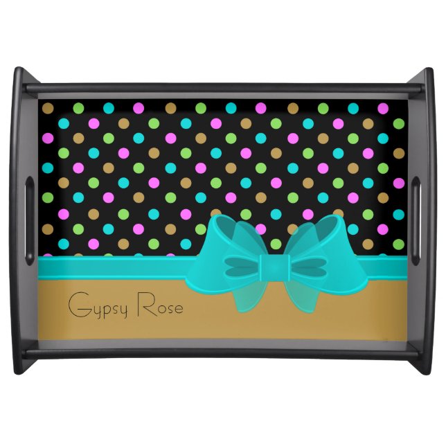 Cute Retro Chic Girly Polka Dots Coquette Bow Serving Tray (Front)