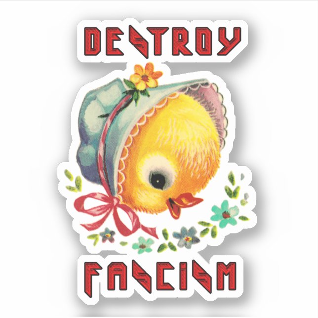 Cute Retro Chick - Destroy Fascism Sticker (Front)
