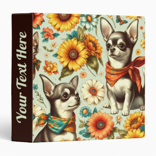 Cute Retro Chihuahua Illustration 3 Ring Binder