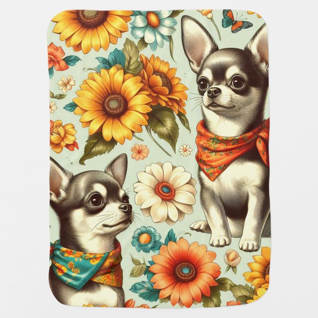 Cute Retro Chihuahua Illustration Baby Blanket (Front)