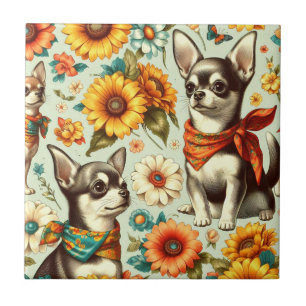 Cute Retro Chihuahua Illustration Ceramic Tile