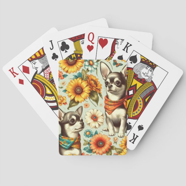 Cute Retro Chihuahua Illustration Poker Cards (Back)