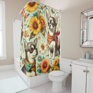 Cute Retro Chihuahua Illustration Shower Curtain