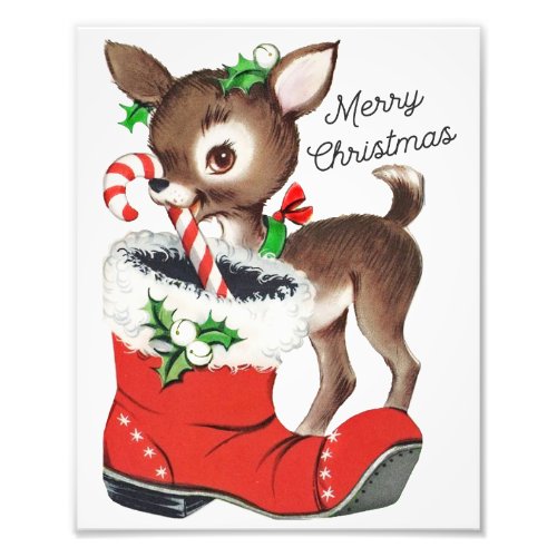 Cute Retro Christmas Deer and Santa Boot Wall Art