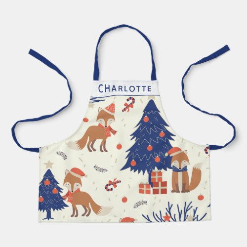 Cute Retro Christmas Fox Kids Personalized Apron