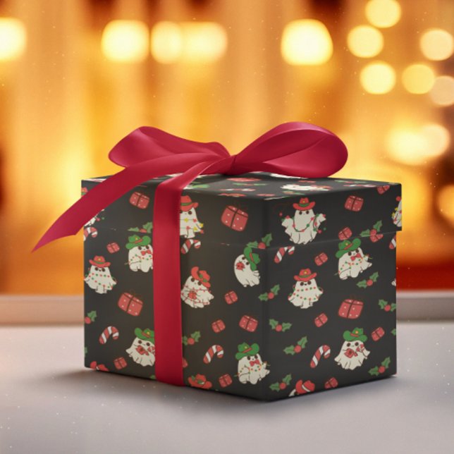 Cute Retro Christmas Ghost Wrapping Paper (Creator Uploaded)
