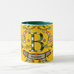 Cute Retro Christmas Monogram "B" with name Mug