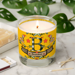 Cute Retro Christmas Monogram "B" with name Scented Candle