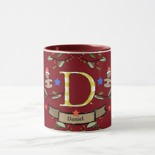 Cute Retro Christmas Monogram "D" with name  Mug