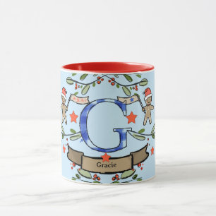 Cute Retro Christmas Monogram "G" with name Mug