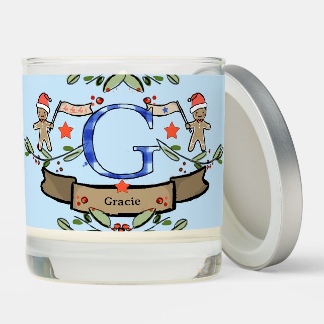 Cute Retro Christmas Monogram "G" with name Scented Candle (Lid)