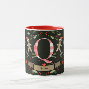 Cute Retro Christmas Monogram "Q" with name Mug