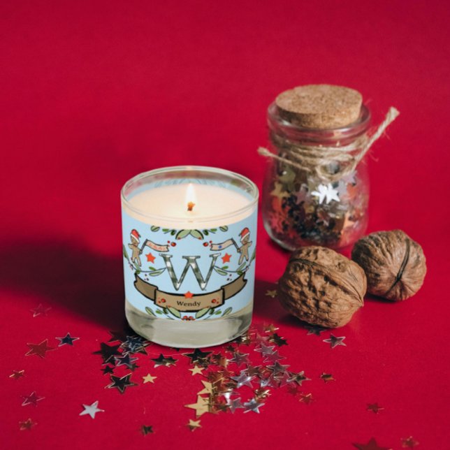 Cute Retro Christmas Monogram "W" with name Scented Candle (Creator Uploaded)