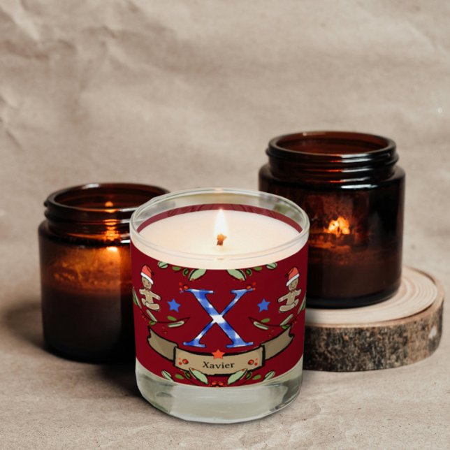 Cute Retro Christmas Monogram "X" with name Scented Candle (Creator Uploaded)