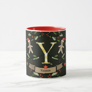 Cute Retro Christmas Monogram "Y" with name  Mug