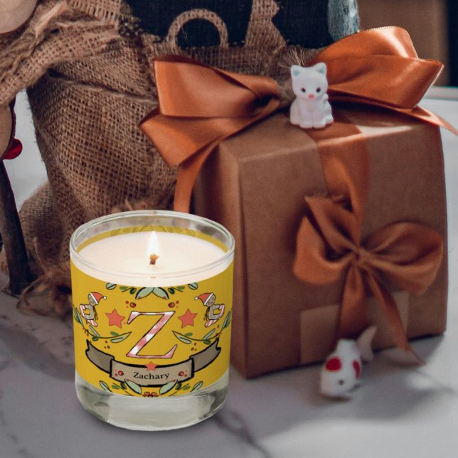Cute Retro Christmas Monogram "Z" with name Scented Candle (Creator Uploaded)