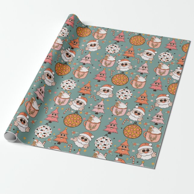 Cute Retro Christmas Pattern Wrapping Paper (Unrolled)