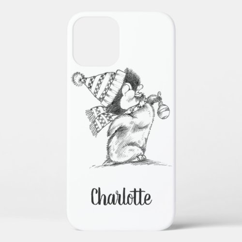 Cute Retro Christmas Penguin with Hat and Scarf iPhone 12 Case
