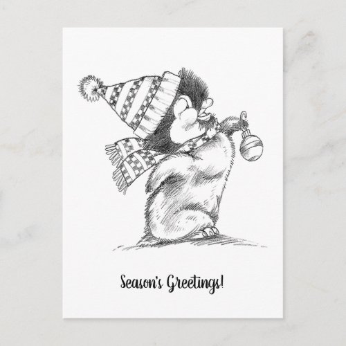 Cute Retro Christmas Penguin with Hat and Scarf Postcard