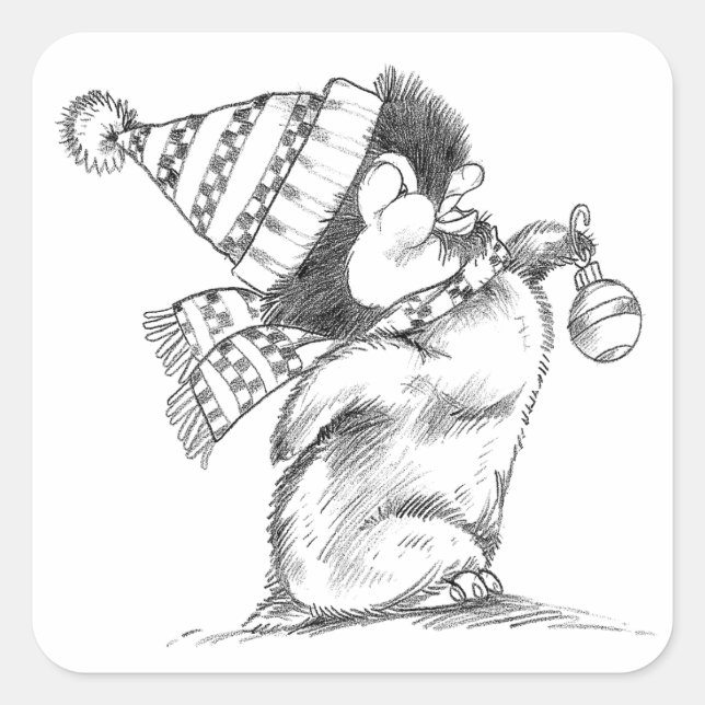 Cute Retro Christmas Penguin with Hat and Scarf Square Sticker (Front)