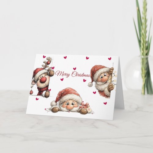 Cute Retro Christmas Santa and Gnome Folded Hol Holiday Card