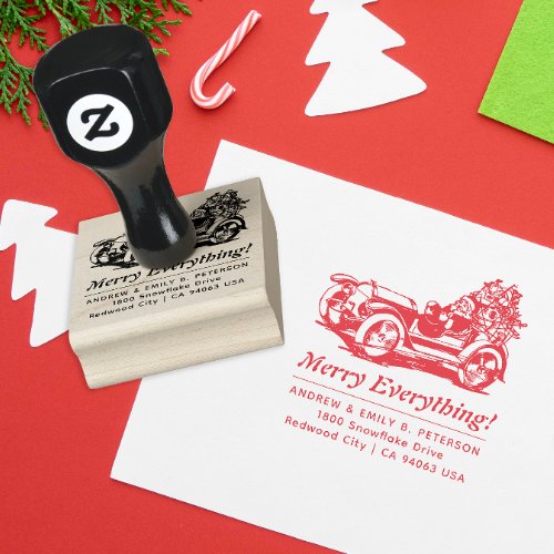 Cute Retro Christmas Santa Car Return Addresss  Rubber Stamp