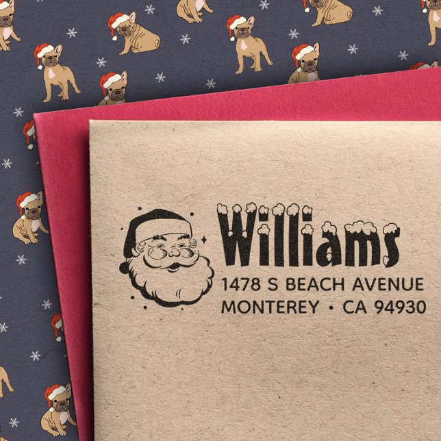 Cute Retro Christmas Santa Claus Return Address Rubber Stamp (Creator Uploaded)