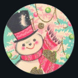 Cute Retro Christmas Snowman Classic Round Sticker<br><div class="desc">Cute Vintage Retro Christmas Snowman Classic Round Sticker.</div>