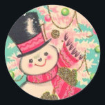 Cute Retro Christmas Snowman Classic Round Sticker<br><div class="desc">Cute Vintage Retro Christmas Snowman Classic Round Sticker.</div>