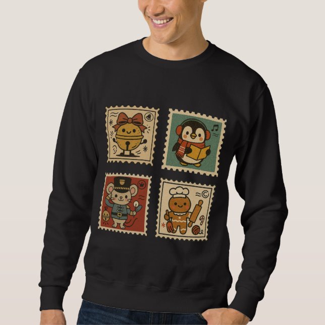 Cute Retro Christmas Stamp Collage Men’s  Sweatshirt (Front)