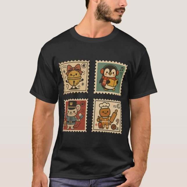 Cute Retro Christmas Stamp Collage Men’s T-Shirt (Front)