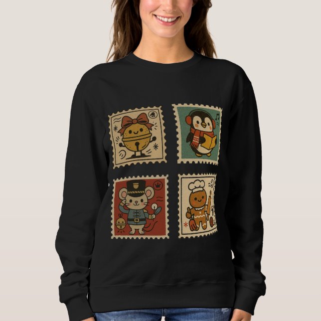 Cute Retro Christmas Stamp Collage Women’s  Sweatshirt (Front)