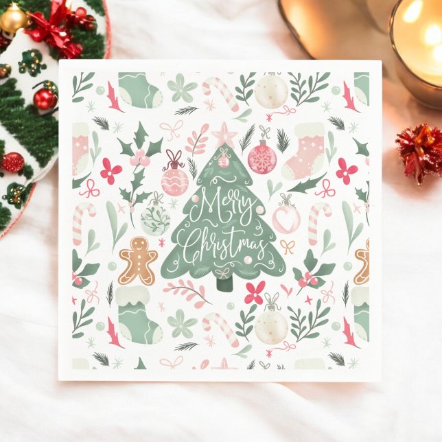 Cute retro Christmas things Illustration Pattern Napkins (Cute retro Christmas things Illustration Pattern Napkins)