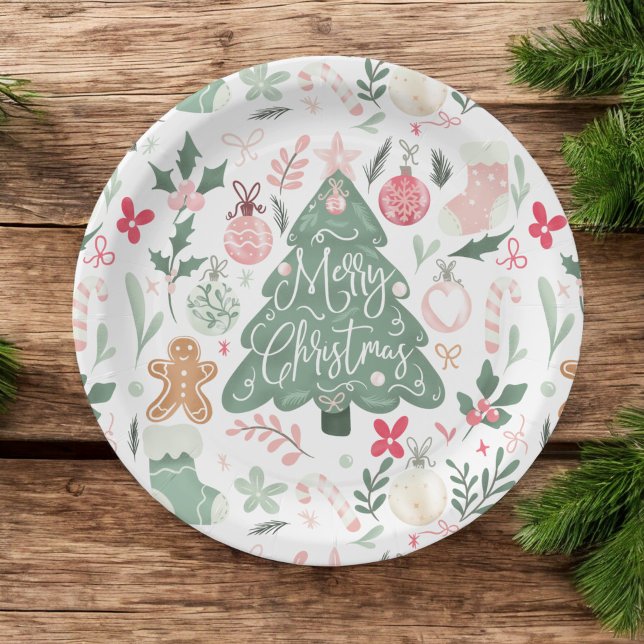 Cute retro Christmas things Illustration Pattern Paper Plates (Cute retro Christmas things Illustration Pattern Paper Plates)
