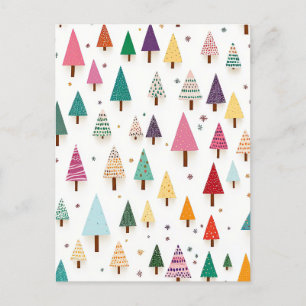 Cute Retro Christmas Trees Holiday Postcard