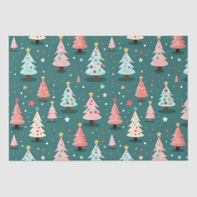 Cute Retro Christmas Trees  Tissue Paper (Front)